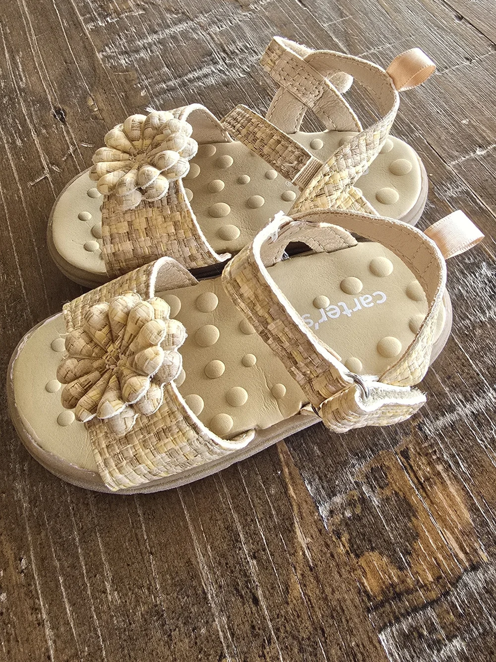 Carter's Beige Woven Flower Accent First Walker Sandals